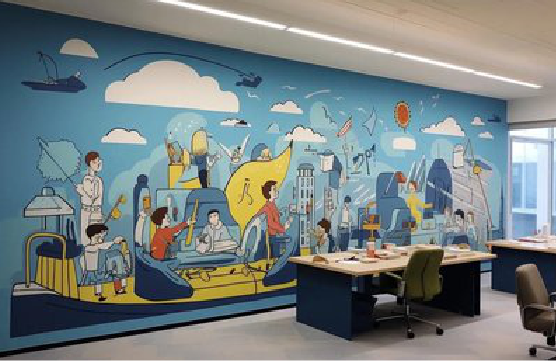 津市办公室墙绘的特点。